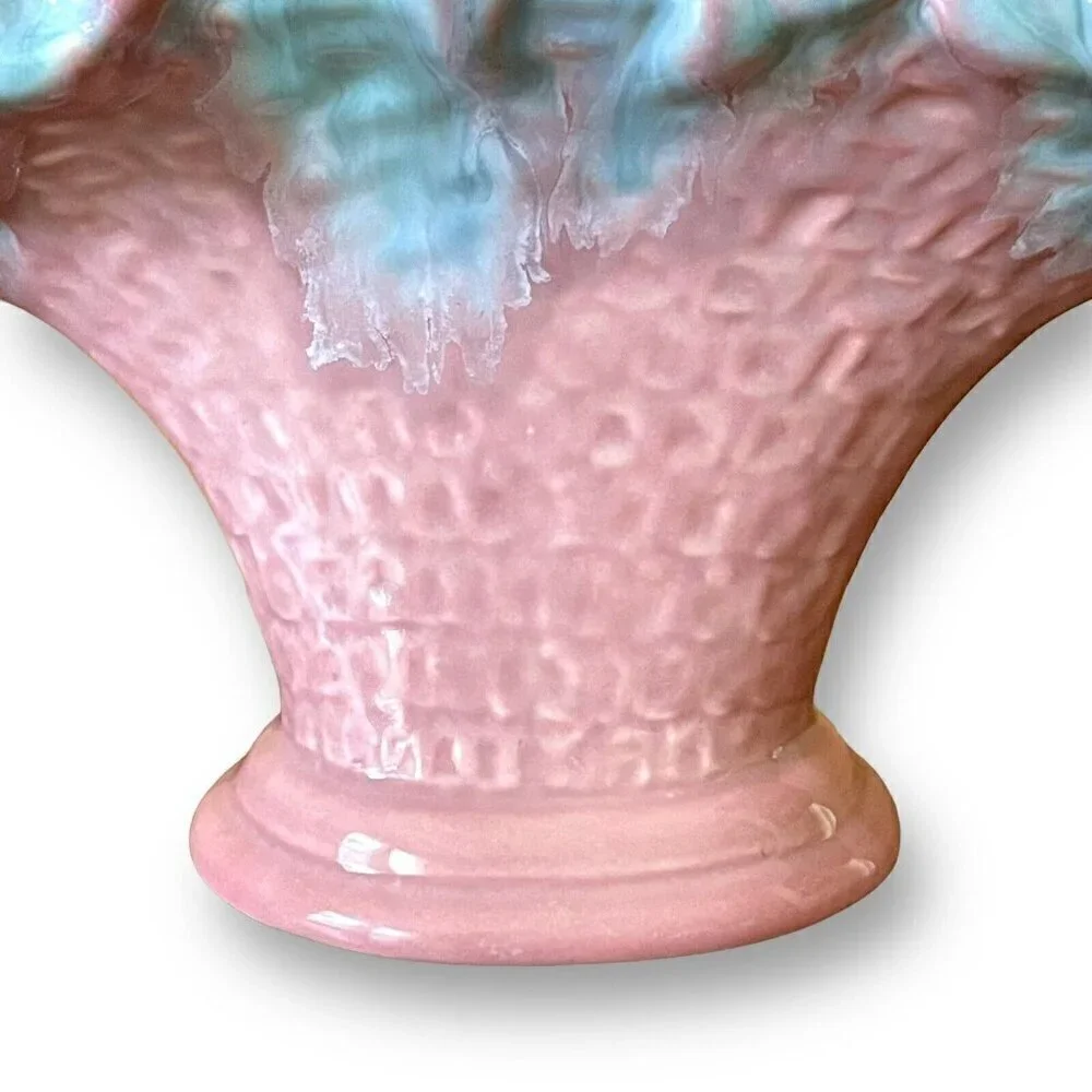 Royal Haeger Fan Vase Pink Blue Flower Basket Planter Vintage 1940s R386 USA